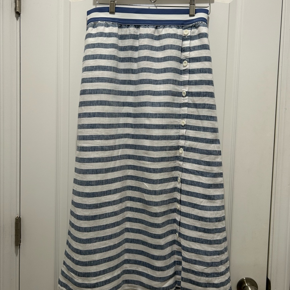 J Jill Linen Seaside White/Blue Striped Maxi A Line Skirt Size - Picture 2 of 8